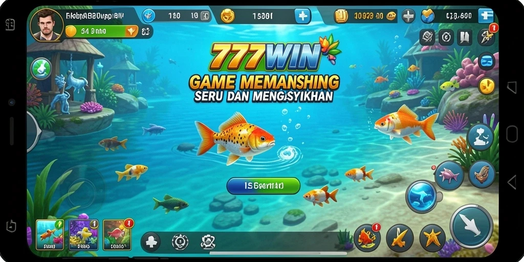 Gameplay seru memancing di 777WIN, menampilkan aksi menarik saat menangkap ikan.