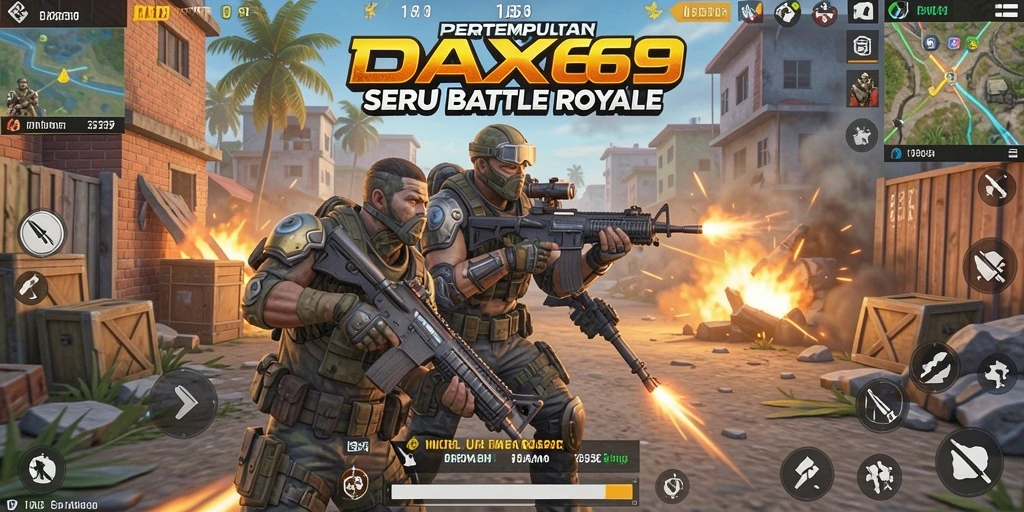 Screenshot gameplay DAX69 menampilkan aksi pertempuran Battle Royale yang intens.