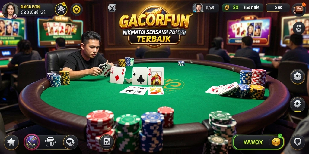 Screenshot utama GACORFUN menampilkan pertarungan seru di meja Poker.
