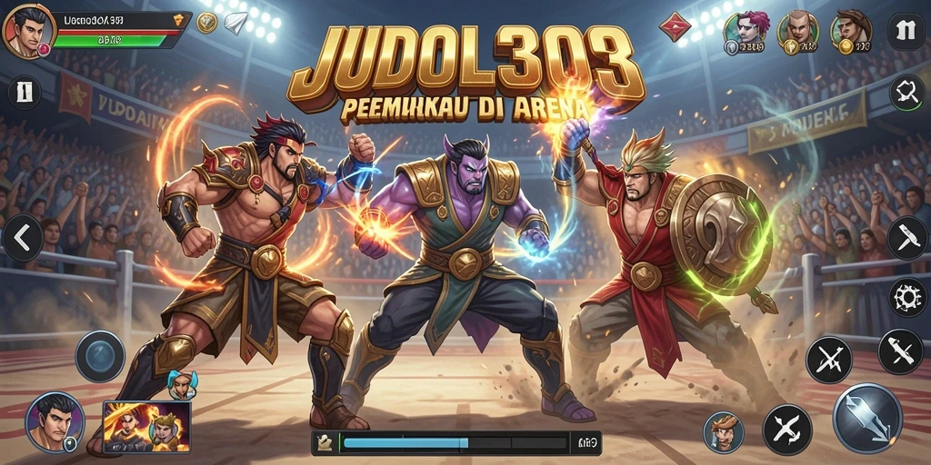 Screenshot JUDOL303 menunjukkan pertarungan seru dengan karakter yang bergerak dinamis.