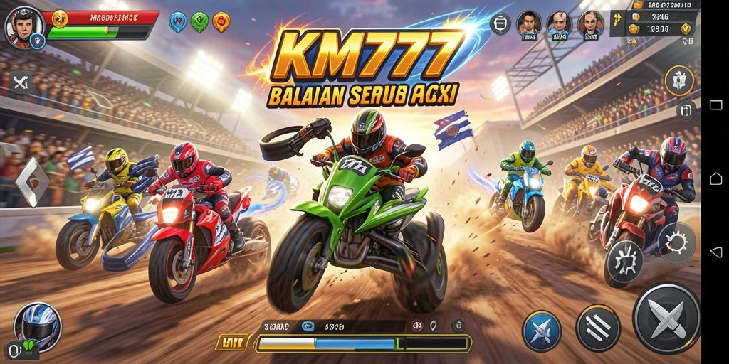 Tampilan gameplay balapan seru di KM777 yang mendebarkan.