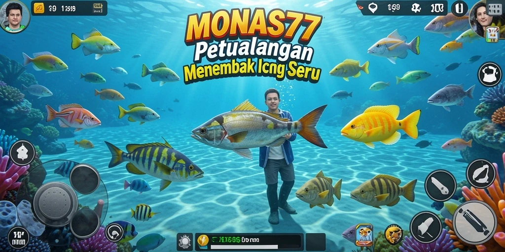 Screenshot MONAS77 menampilkan pemain menikmati pengalaman menembak ikan di lautan yang penuh warna.