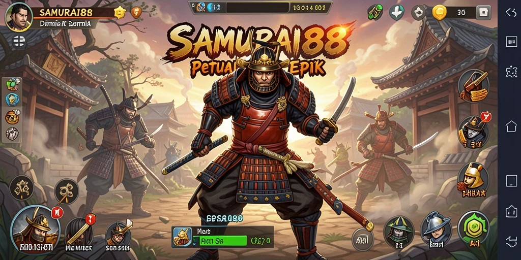 Screenshot SAMURAI88 menampilkan aksi pertarungan epik samurai di medan perang.