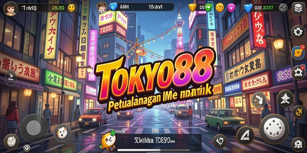 Tangkapan layar TOKYO88 menunjukkan karakter dalam aksi mengumpulkan sumber daya di Tokyo.