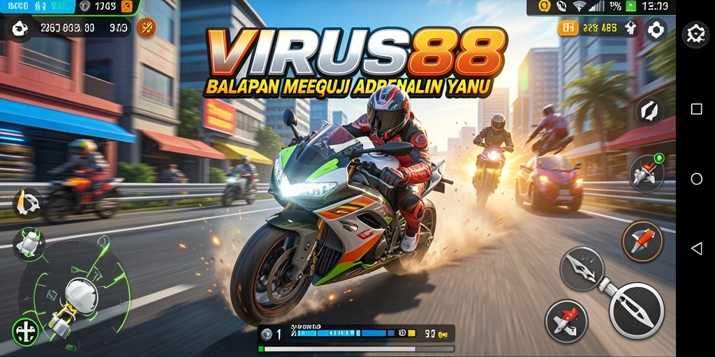 Screenshot tampilan balapan motor di VIRUS88 yang mendebarkan.